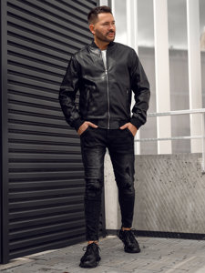 Giacca in pelle tipo bomber da uomo nera Bolf 7110A