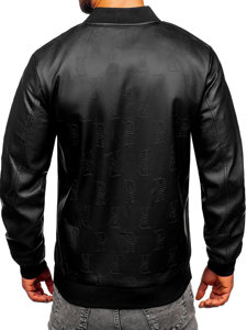 Giacca in pelle tipo bomber da uomo nera Denley 3A66