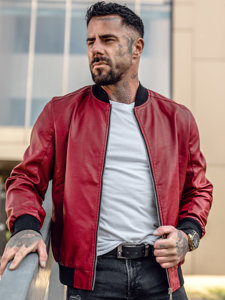 Giacca in pelle tipo bomber da uomo rossa Bolf 1147A