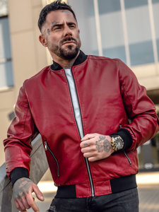 Giacca in pelle tipo bomber da uomo rossa Bolf 1147A