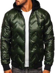 Giacca mezza stagione tipo bomber con cappuccio da uomo verde Bolf 6590