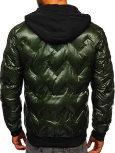 Giacca mezza stagione tipo bomber con cappuccio da uomo verde Bolf 6590