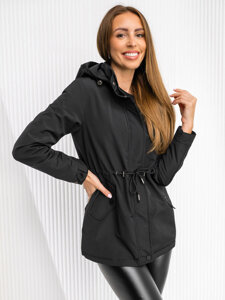 Giacca mezza stagione tipo parka con cappuccio da donna nera Bolf 7018