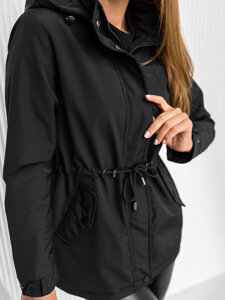 Giacca mezza stagione tipo parka con cappuccio da donna nera Bolf 7018