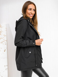 Giacca mezza stagione tipo parka con cappuccio da donna nera Bolf 7018