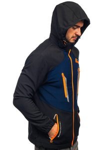 Giacca mezza stagione tipo softshell da uomo nero-blu Bolf HH022