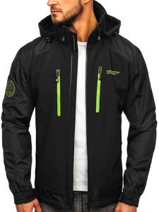 Giacca mezza stagione tipo softshell da uomo nero-verde Bolf P191