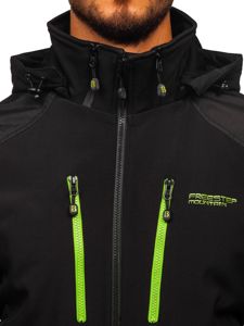 Giacca mezza stagione tipo softshell da uomo nero-verde Bolf P191