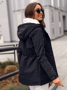 Giacca tipo parka mezza stagione con cappuccio da donna nera Bolf 7018A