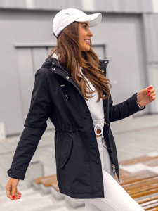 Giacca tipo parka mezza stagione con cappuccio da donna nera Bolf 7038A