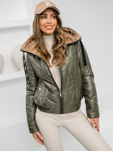 Giacca trapuntata di mezza stagione con cappuccio da donna khaki Bolf B8219