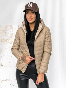 Giacca trapuntata mezza stagione con cappuccio da donna beige Bolf B0123