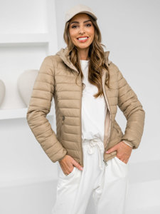 Giacca trapuntata mezza stagione con cappuccio da donna beige Bolf B0124