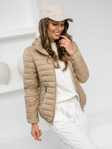 Giacca trapuntata mezza stagione con cappuccio da donna beige Bolf B0124