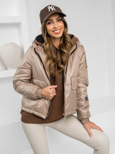 Giacca trapuntata mezza stagione con cappuccio da donna beige Bolf B8216