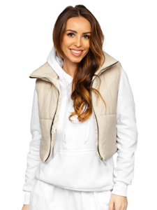 Gilet corto trapuntato da donna beige Bolf 82330