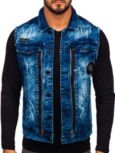 Gilet in jeans da uomo blu Bolf G115