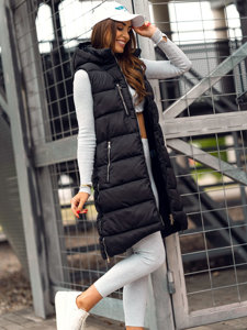 Gilet lungo con cappuccio da donna nero Bolf 81261B