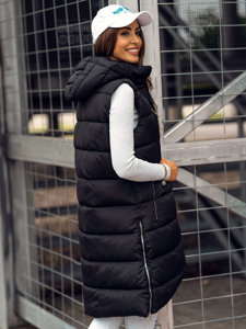 Gilet lungo con cappuccio da donna nero Bolf 81261B