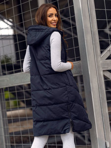 Gilet lungo trapuntato bifacciale da donna blu Bolf B8022B