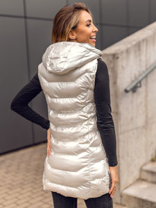 Gilet lungo trapuntato con cappuccio da donna bianco Bolf 7043