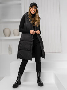 Gilet lungo trapuntato con cappuccio da donna nero Bolf 16M9093