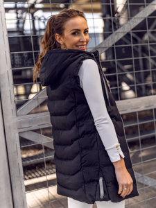 Gilet lungo trapuntato con cappuccio da donna nero Bolf 7042