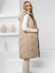 Gilet lungo trapuntato da donna beige Bolf 5M3152