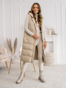 Gilet lungo trapuntato da donna beige Bolf 5M728