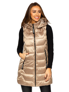 Gilet lungo trapuntato da donna beige Bolf B8107