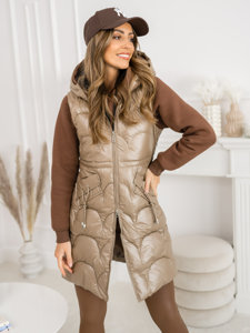 Gilet lungo trapuntato da donna beige Bolf B8172