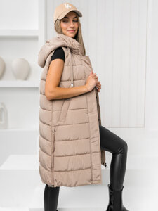 Gilet lungo trapuntato da donna beige Bolf MY6315