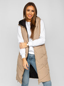 Gilet lungo trapuntato da donna beige dwustronna Bolf B8022