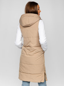 Gilet lungo trapuntato da donna beige dwustronna Bolf B8022