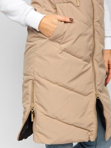 Gilet lungo trapuntato da donna beige dwustronna Bolf B8022