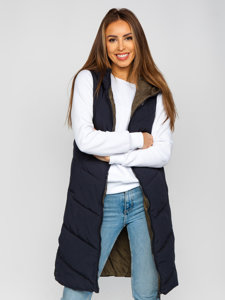 Gilet lungo trapuntato da donna blu dwustronna Bolf B8022