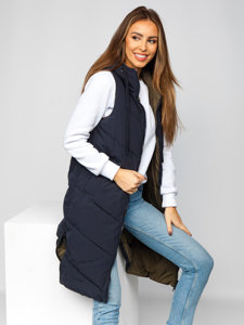 Gilet lungo trapuntato da donna blu dwustronna Bolf B8022