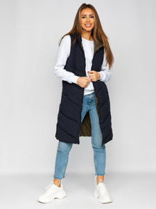 Gilet lungo trapuntato da donna blu dwustronna Bolf B8022