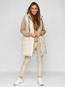 Gilet lungo trapuntato da donna ecrù Bolf 82019