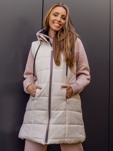 Gilet lungo trapuntato da donna ecrù Bolf 82019