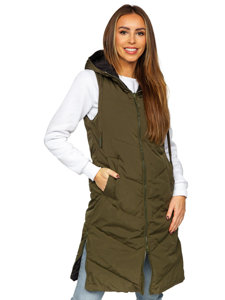 Gilet lungo trapuntato da donna khaki dwustronna Bolf B8022