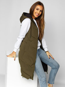 Gilet lungo trapuntato da donna khaki dwustronna Bolf B8022