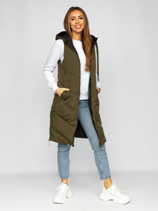 Gilet lungo trapuntato da donna khaki dwustronna Bolf B8022