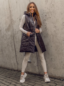 Gilet lungo trapuntato da donna marrone Bolf 82019