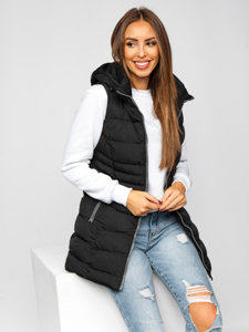 Gilet lungo trapuntato da donna nero Bolf 7040