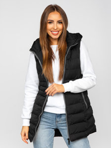 Gilet lungo trapuntato da donna nero Bolf 7040