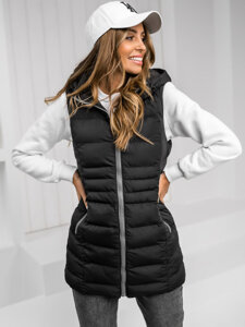 Gilet lungo trapuntato da donna nero Bolf 7040C