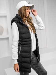 Gilet lungo trapuntato da donna nero Bolf 7040C