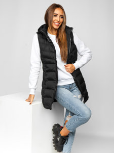 Gilet lungo trapuntato da donna nero Bolf 7044