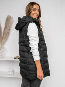 Gilet lungo trapuntato da donna nero Bolf 7044